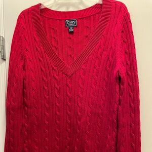 Chaps Women’s Size Large Red Cable Knit V-Neck Long Sleeved Pullover Sweater